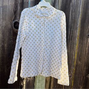 Tsumori Chisato Gold Polka Dot Crinkle Gauze Blouse Top Sz 2 Japan Ruffle Collar
